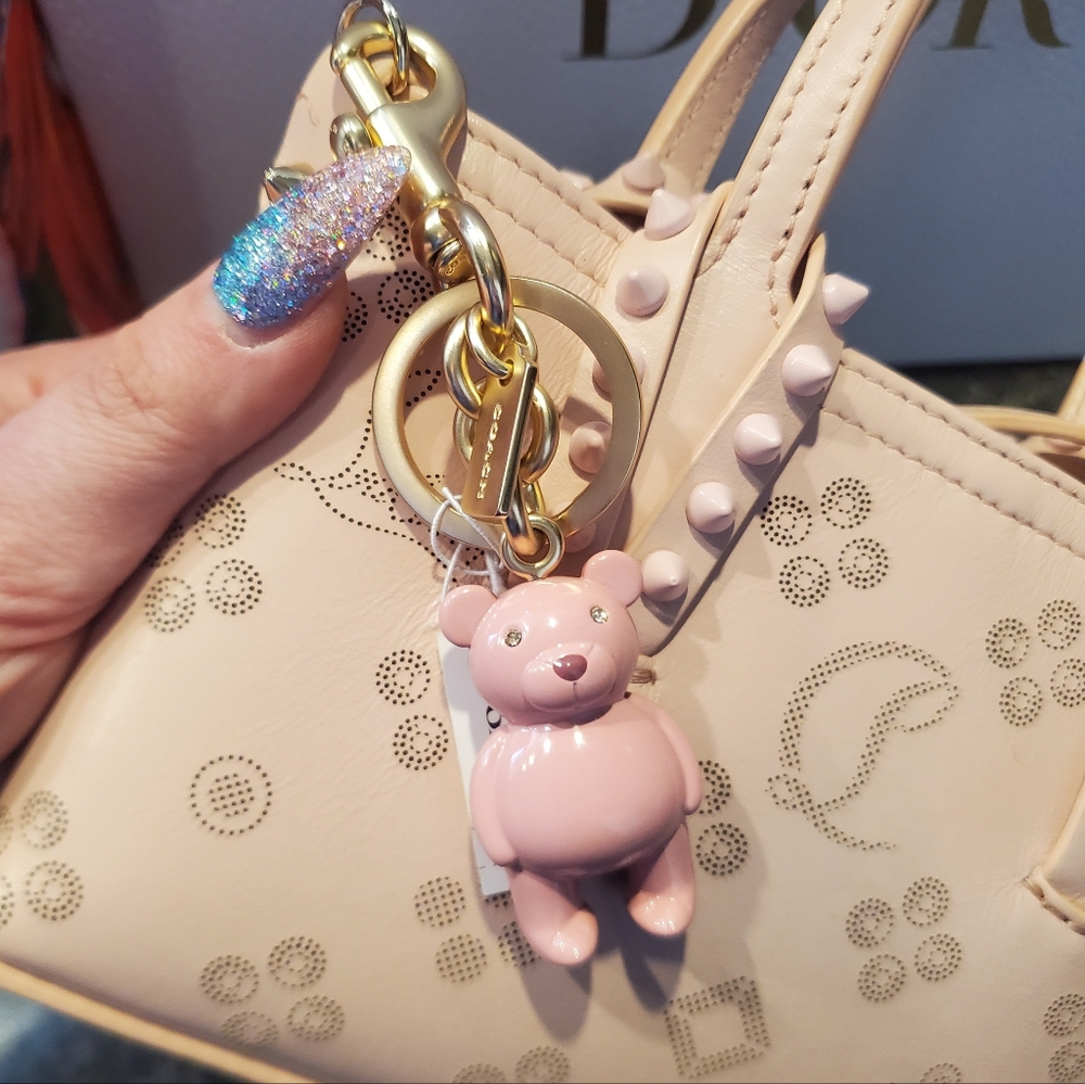 Coach Baby Pink Bear Bag Charm/Keychain With Crystal Eyes Valentine - Picture 3 of 5
